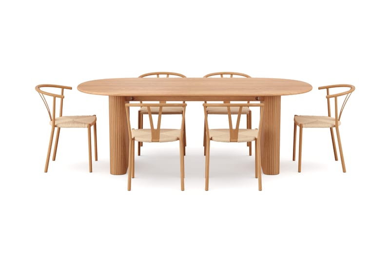 Noira spisegruppe rektangulær 220 cm eik med 6 Elysia spisestoler - Eik - Møbler - Bord - Spisegrupper