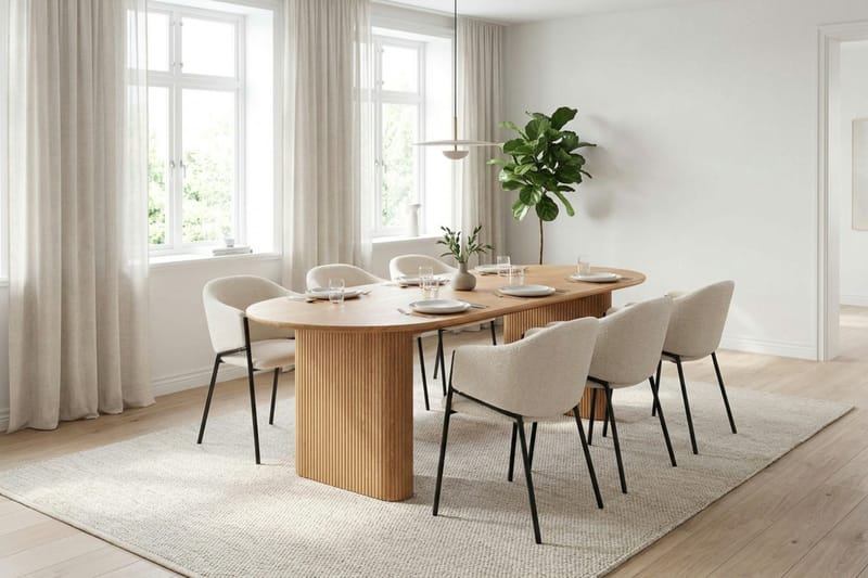 Noira spisegruppe rektangulær 220 cm eik med 6 Filip spisestoler - Eik - Møbler - Bord - Spisegrupper