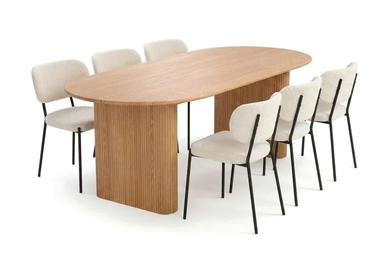 Noira spisegruppe rektangulær 220 cm eik med 6 Gemmiano spisestoler, Eik