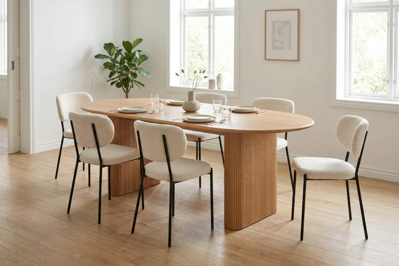 Noira spisegruppe rektangulær 220 cm eik med 6 Gemmiano spisestoler - Eik - Møbler - Bord - Spisegrupper