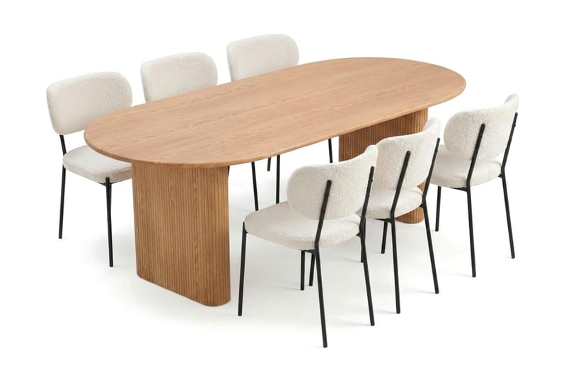 Noira spisegruppe rektangulær 220 cm eik med 6 Gemmiano spisestoler - Eik - Møbler - Bord - Spisegrupper