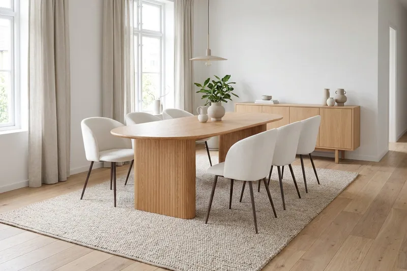 Noira spisegruppe rektangulær 220 cm eik med 6 Greya spisestoler - Eik - Møbler - Bord - Spisegrupper