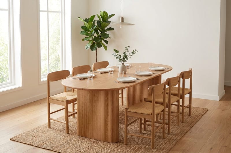 Noira spisegruppe rektangulær 220 cm eik med 6 Malte spisestoler - Eik - Møbler - Bord - Spisegrupper