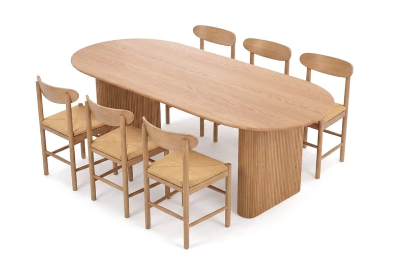 Noira spisegruppe rektangulær 220 cm eik med 6 Malte spisestoler - Eik - Møbler - Bord - Spisegrupper