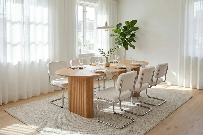 Noira spisegruppe rektangulær 220 cm eik med 6 Milva spisestoler - Eik - Møbler - Bord - Spisegrupper