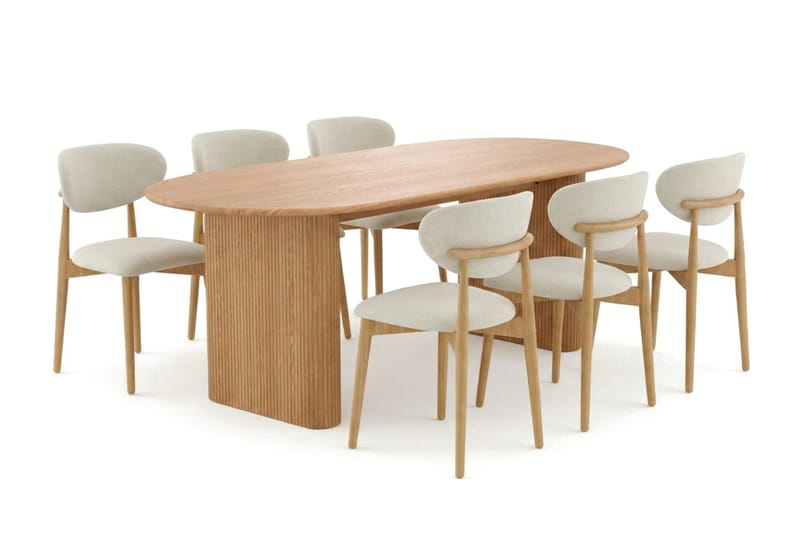 Noira spisegruppe rektangulær 220 cm eik med 6 Molly spisestoler, Eik