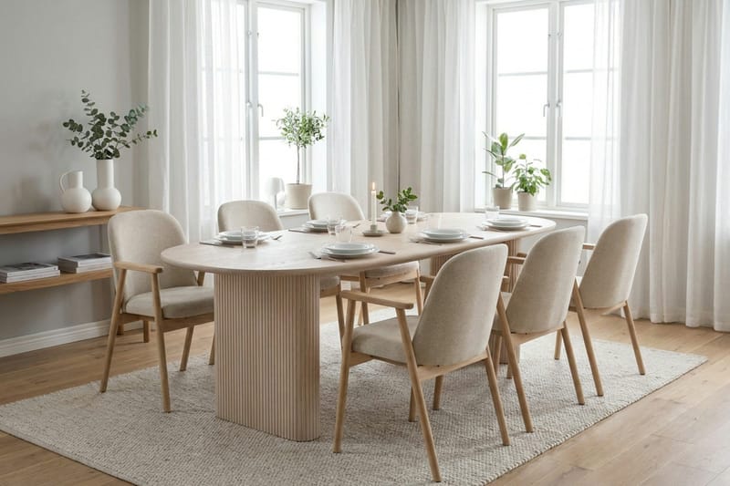 Noira spisegruppe rektangulær 220 cm hvitlasert med 6 Reciclar spisestoler - Hvitlasert - Møbler - Bord - Spisegrupper