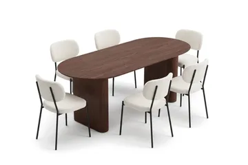 Noira Spisegruppe rektangulær 220 cm med 6 Gemmiano Spisestoler - Valnøtt - Møbler - Bord - Spisegrupper