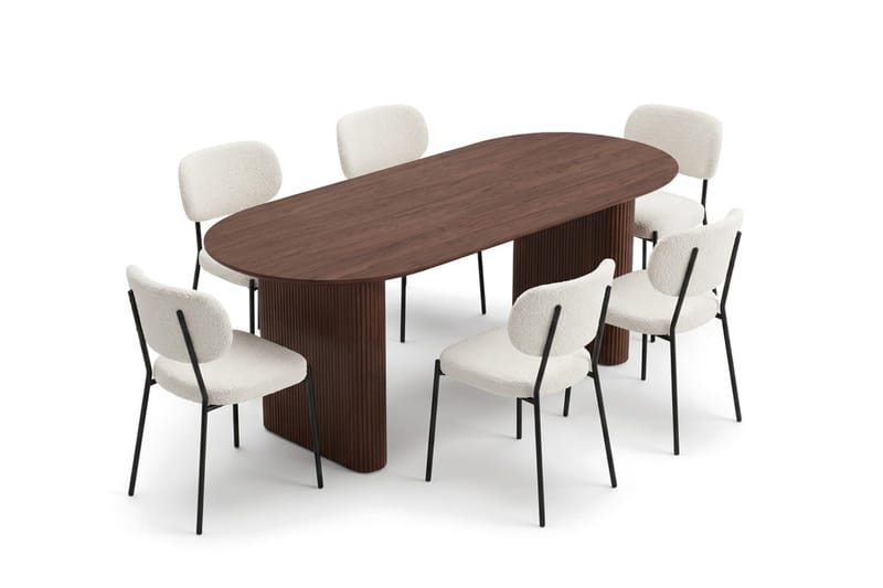 Noira Spisegruppe rektangulær 220 cm med 6 Gemmiano Spisestoler - Valnøtt - Møbler - Bord - Spisegrupper