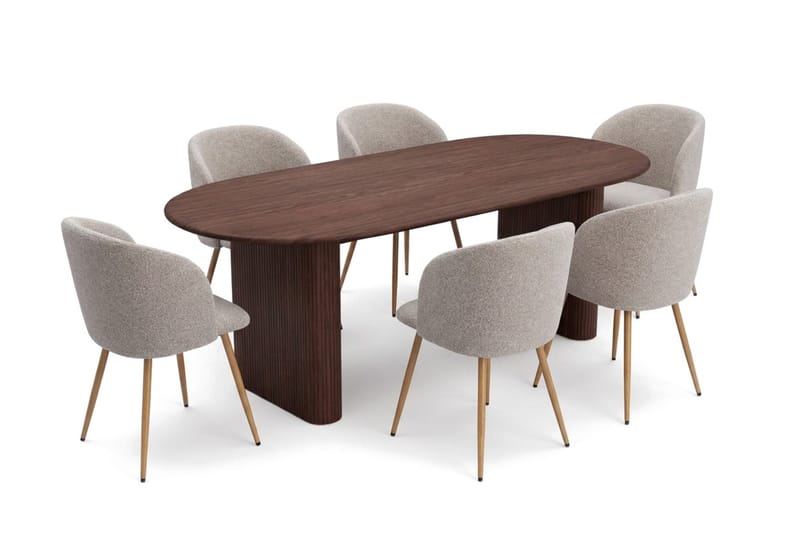 Noira Spisegruppe rektangulær 220 cm med 6 Greya Spisestoler - Valnøtt - Møbler - Bord - Spisegrupper