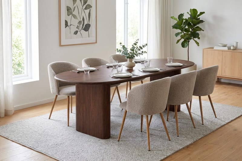 Noira Spisegruppe rektangulær 220 cm med 6 Greya Spisestoler - Valnøtt - Møbler - Bord - Spisegrupper