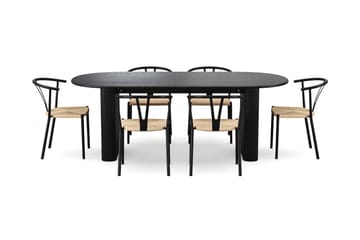 Noira spisegruppe rektangulær 220 cm svart med 6 Elysia spisestoler - Svartbeiset eik - Møbler - Bord - Spisegrupper