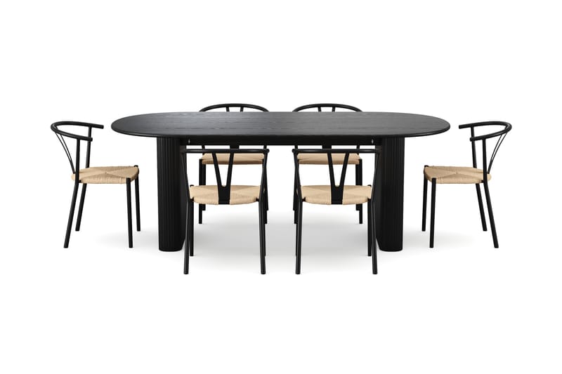 Noira spisegruppe rektangulær 220 cm svart med 6 Elysia spisestoler - Svartbeiset eik - Møbler - Bord - Spisegrupper
