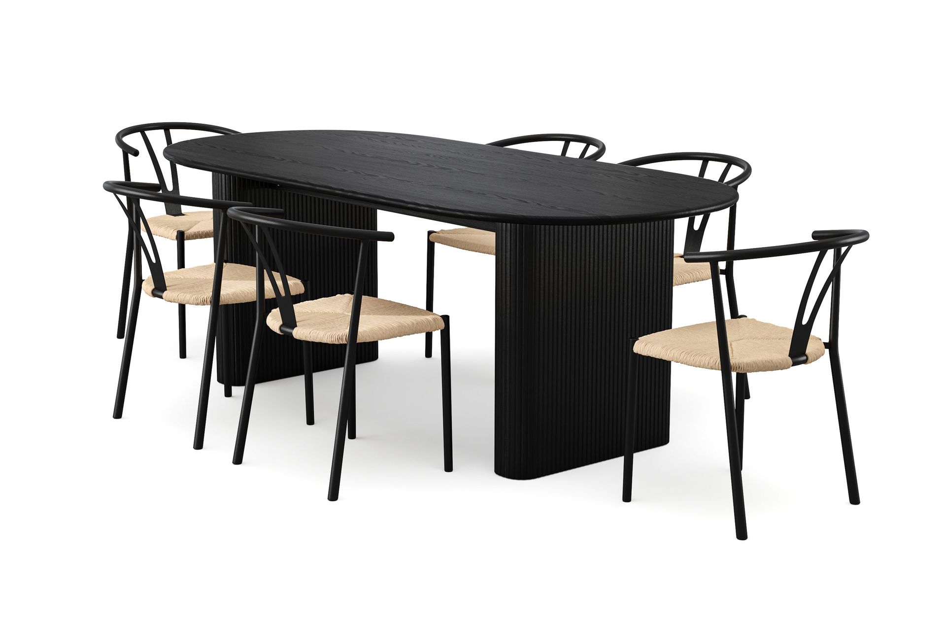 Noira spisegruppe rektangulær 220 cm svart med 6 Elysia spisestoler - Svartbeiset eik