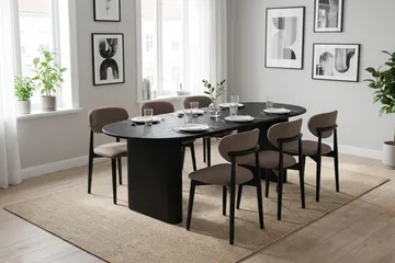 Noira spisegruppe rektangulær 220 cm svart med 6 Molly spisestoler - Svartbeiset eik - Møbler - Bord - Spisegrupper