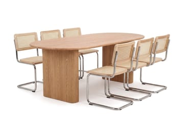Noira spisegruppe uttrekkbar 160–220 cm eik med 6 Build spisestoler - Eik - Møbler - Bord - Spisegrupper