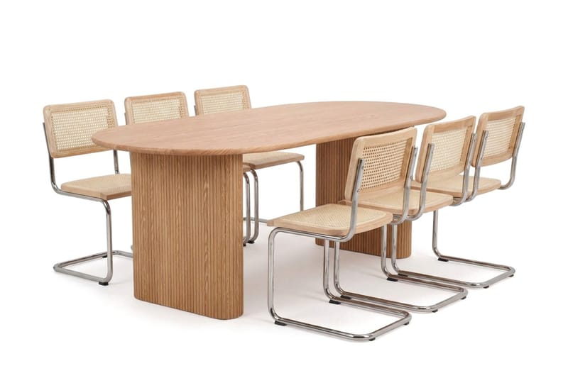 Noira spisegruppe uttrekkbar 160–220 cm eik med 6 Build spisestoler - Eik - Møbler - Bord - Spisegrupper
