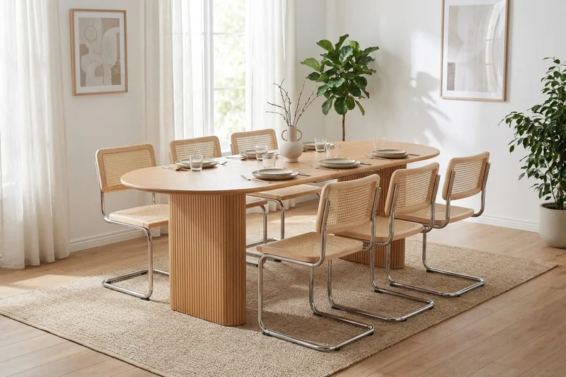Noira spisegruppe uttrekkbar 160–220 cm eik med 6 Build spisestoler - Eik - Møbler - Bord - Spisegrupper