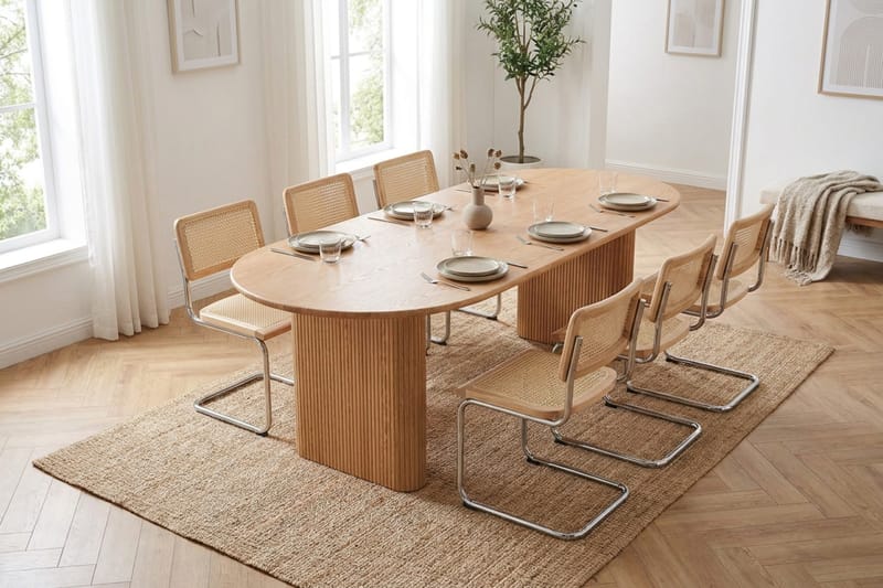 Noira spisegruppe uttrekkbar 160–220 cm eik med 6 Build spisestoler - Eik - Møbler - Bord - Spisegrupper