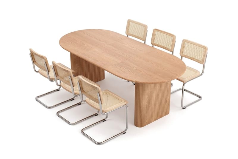 Noira spisegruppe uttrekkbar 160–220 cm eik med 6 Build spisestoler - Eik - Møbler - Bord - Spisegrupper