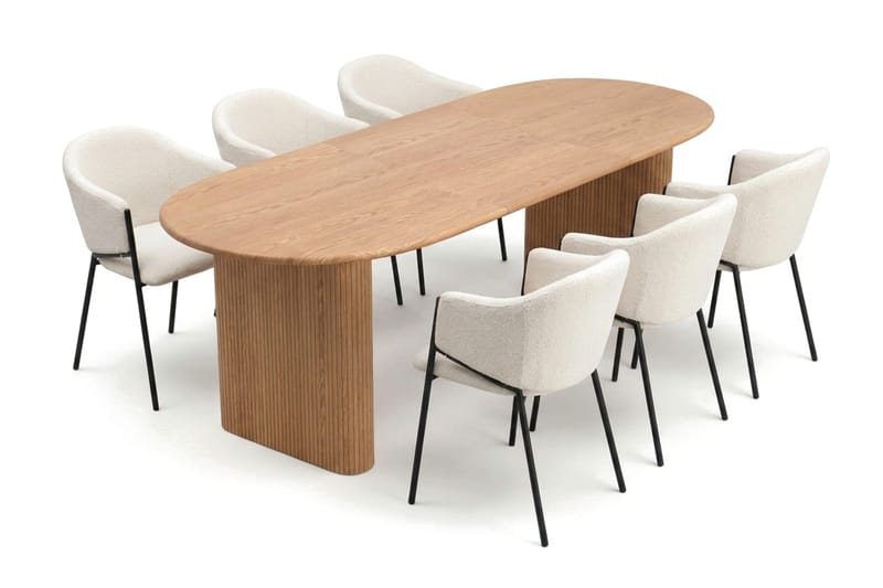 Noira spisegruppe uttrekkbar 160–220 cm eik med 6 Filip spisestoler - Eik - Møbler - Bord - Spisegrupper