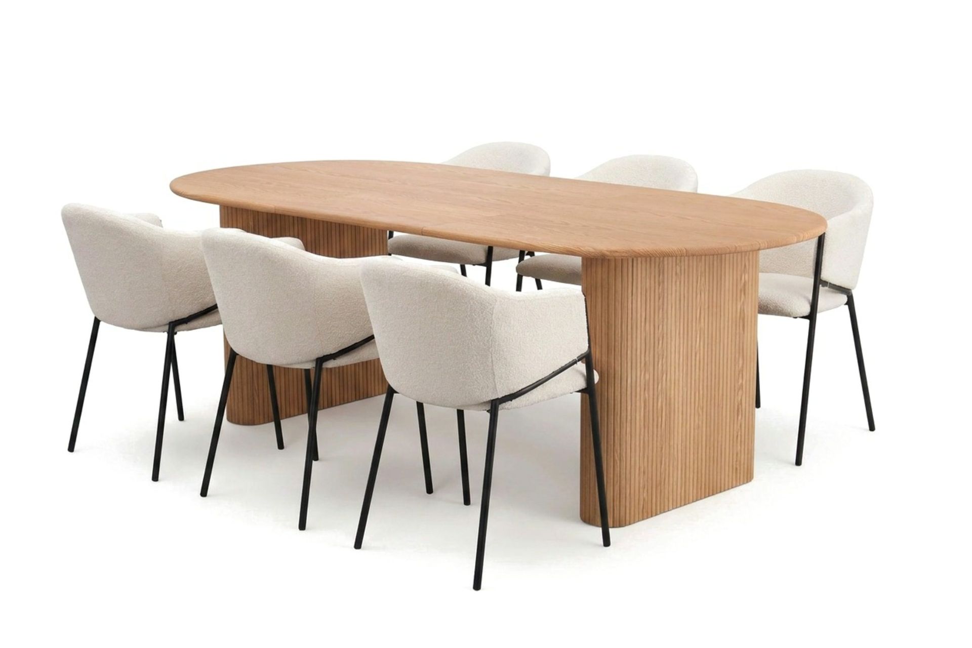 Noira spisegruppe uttrekkbar 160–220 cm eik med 6 Filip spisestoler - Eik
