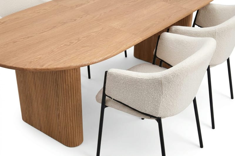 Noira spisegruppe uttrekkbar 160–220 cm eik med 6 Filip spisestoler - Eik - Møbler - Bord - Spisegrupper