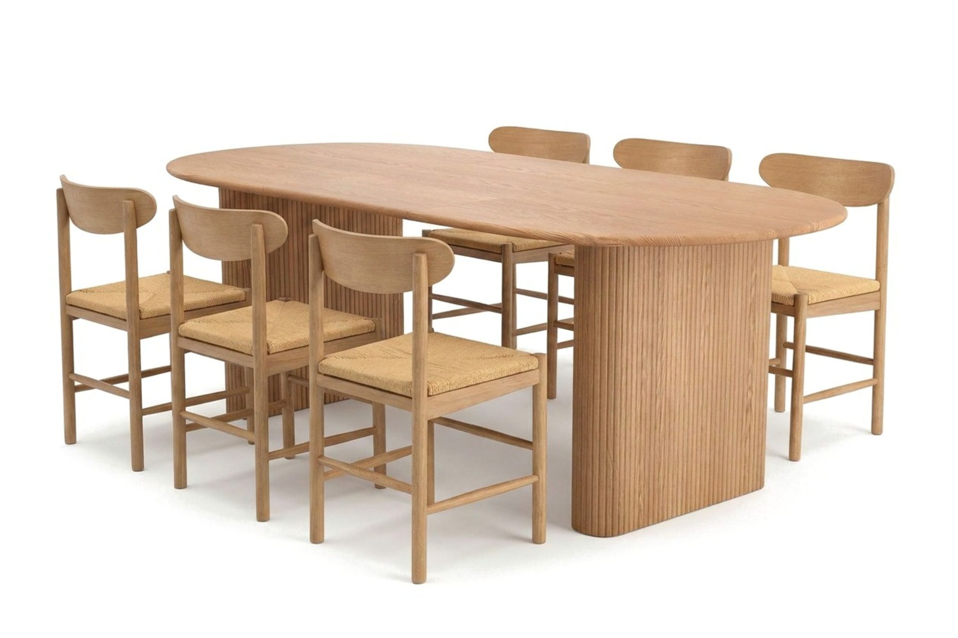 Noira spisegruppe uttrekkbar 160–220 cm eik med 6 Malte spisestoler -