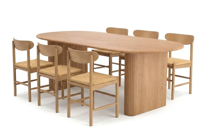 Noira spisegruppe uttrekkbar 160–220 cm eik med 6 Malte spisestoler, undefined