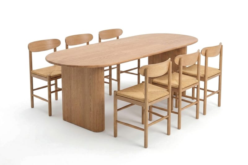 Noira spisegruppe uttrekkbar 160–220 cm eik med 6 Malte spisestoler - Møbler - Bord - Spisegrupper