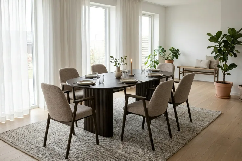 Noira spisegruppe uttrekkbar 160–220 cm røkt eik med 6 Reciclar spisestoler - Røkt eik - Møbler - Bord - Spisegrupper
