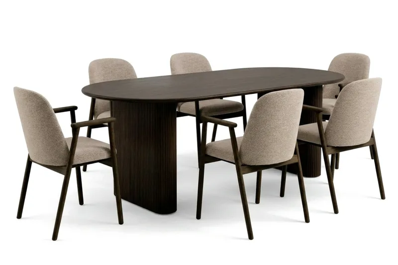 Noira spisegruppe uttrekkbar 160–220 cm røkt eik med 6 Reciclar spisestoler - Røkt eik - Møbler - Bord - Spisegrupper