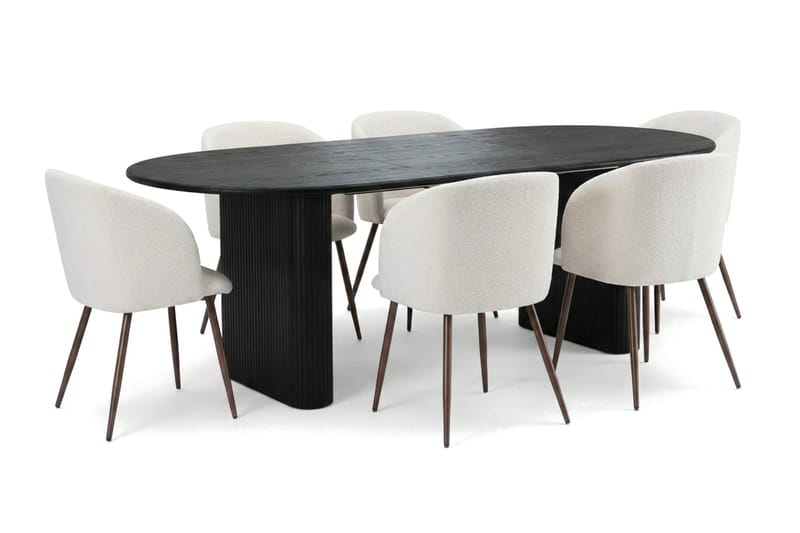 Noira spisegruppe uttrekkbar 160 –220 cm svart med 6 Greya spisestoler - Svart - Møbler - Bord - Spisegrupper