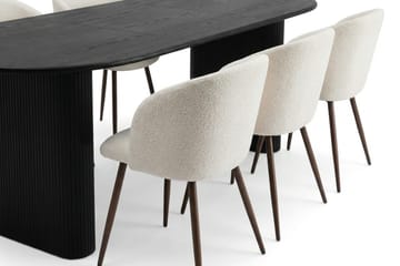 Noira spisegruppe uttrekkbar 160–220 cm svart med 6 Greya spisestoler - Svartbeiset eik - Møbler - Bord - Spisegrupper