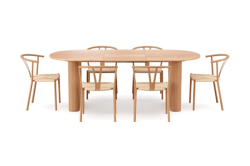 Noira spisegruppe uttrekkbar 160-220 cm eik med 6 Elysia spisestoler - Eik - Møbler - Bord - Spisegrupper