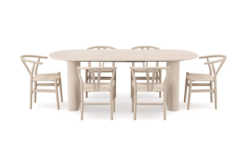Noira Spisegruppe uttrekkbar 160-220 cm Hvitlasert med 6 Dastoori Spisestoler - Hvitlasert - Møbler - Bord - Spisegrupper