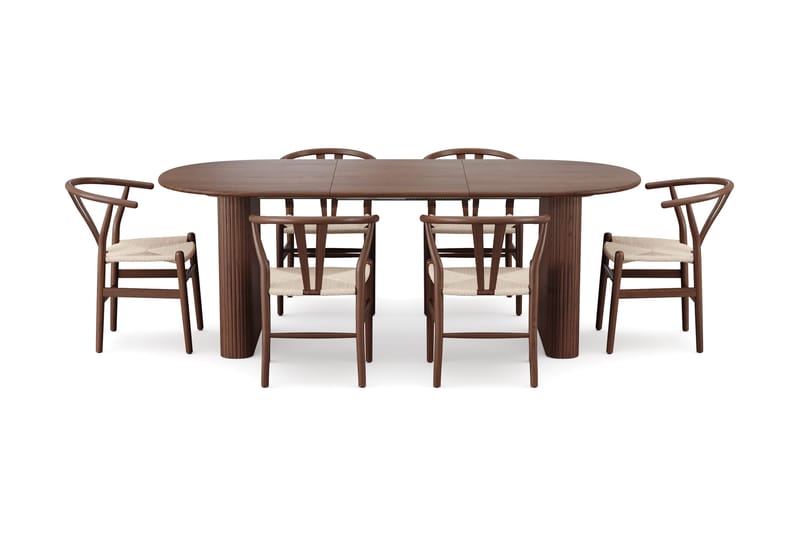 Noira spisegruppe uttrekkbar 160-220 cm valnøtt med 6 Dastoori spisestoler - Valnøtt - Møbler - Bord - Spisegrupper
