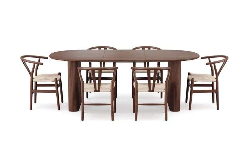 Noira Spisegruppe uttrekkbar 160-220 cm Valnøtt med 6 Dastoori Spisestoler - Valnøtt - Møbler - Bord - Spisegrupper