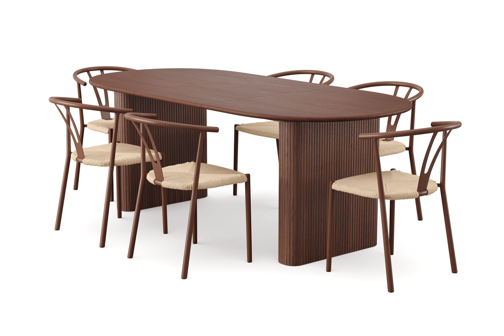 Noira spisegruppe uttrekkbar 160-220 cm valnøtt med 6 Elysia spisestoler - Valnøtt