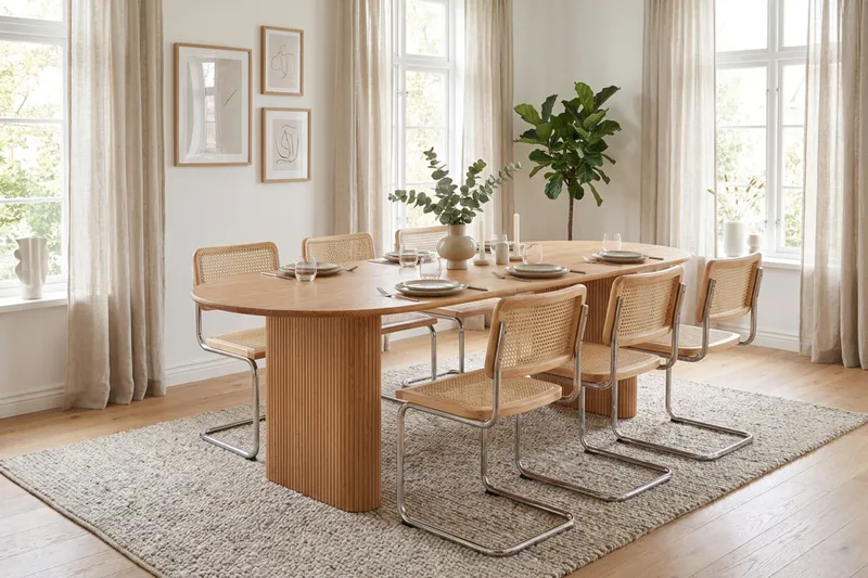 Noira spisegruppe uttrekkbar 220–320 cm eik med 6 Build spisestoler - Eik - Møbler - Bord - Spisegrupper