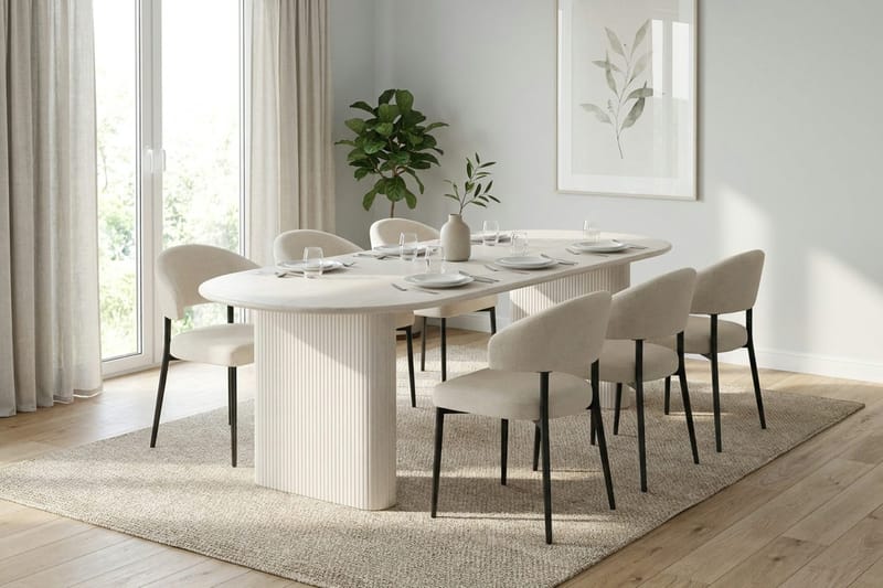 Noira spisegruppe uttrekkbar 220–320 cm hvitlasert med 8 Sawako spisestoler - Hvitlasert - Møbler - Bord - Spisegrupper