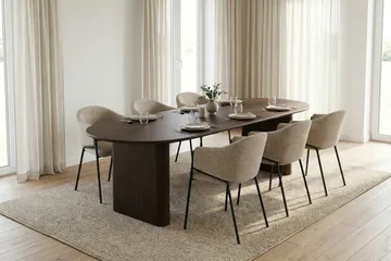 Noira spisegruppe uttrekkbar 220–320 cm røkt eik med 6 Filip spisestoler - Røkt eik - Møbler - Bord - Spisegrupper