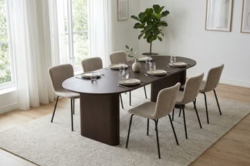 Noira spisegruppe uttrekkbar 220–320 cm røkt eik med 6 Katy spisestoler - Røkt eik - Møbler - Bord - Spisegrupper