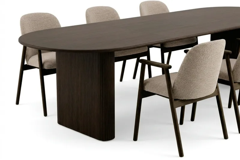 Noira spisegruppe uttrekkbar 220–320 cm røkt eik med 6 Reciclar spisestoler - Røkt eik - Møbler - Bord - Spisegrupper