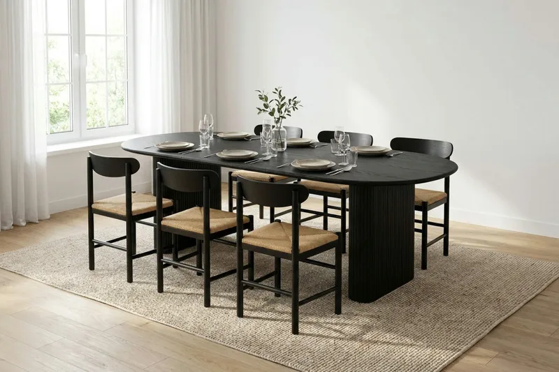 Noira spisegruppe uttrekkbar 220–320 cm svart med 6 Malte spisestoler - Møbler - Bord - Spisegrupper