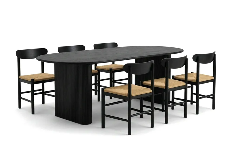 Noira spisegruppe uttrekkbar 220–320 cm svart med 6 Malte spisestoler - Møbler - Bord - Spisegrupper