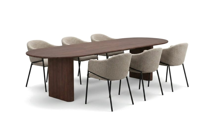 Noira spisegruppe uttrekkbar 220–320 cm valnøtt med 6 Filip spisestoler - Valnøtt - Møbler - Bord - Spisegrupper