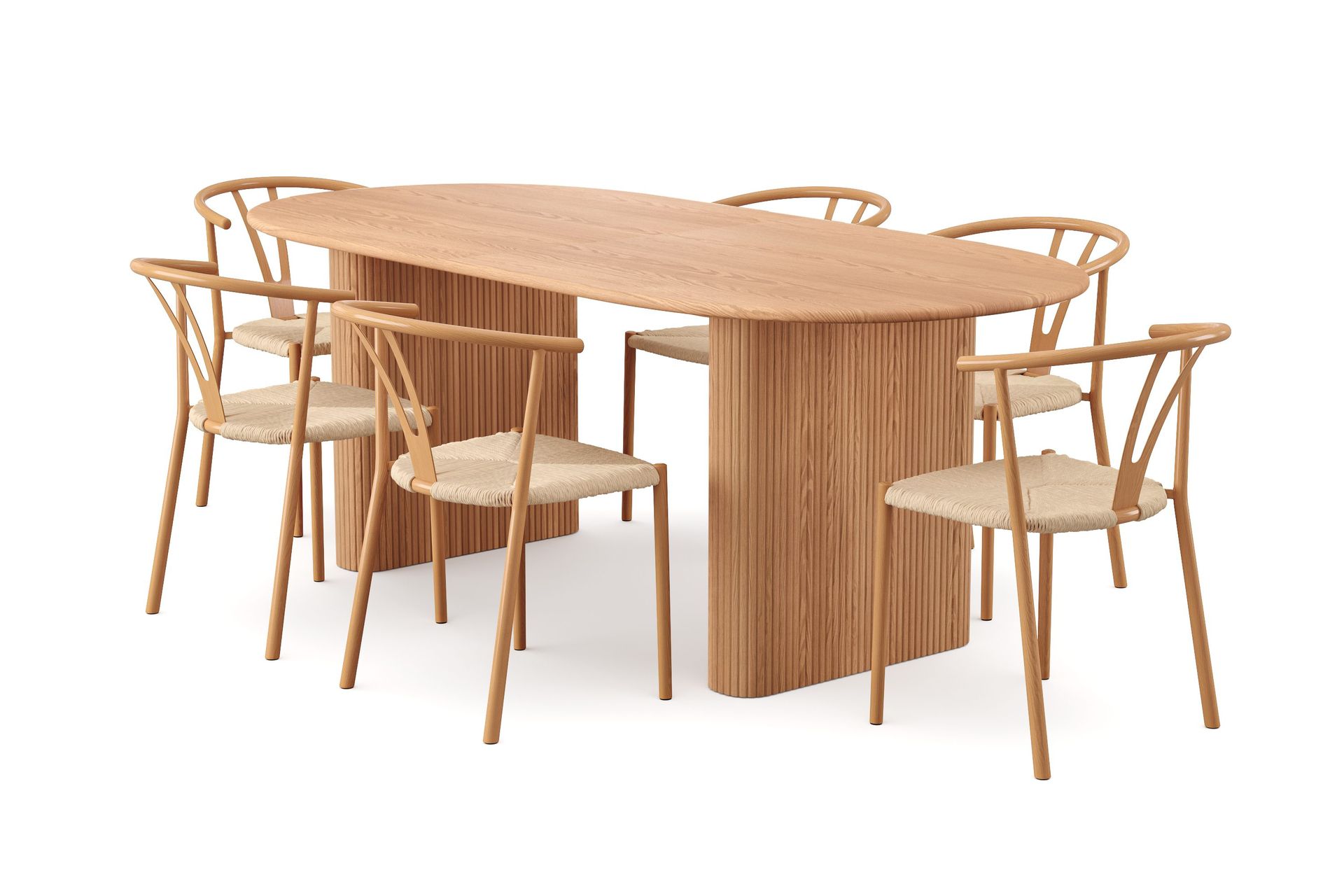 Noira spisegruppe uttrekkbar 220-320 cm eik med 6 Elysia spisestoler - Eik