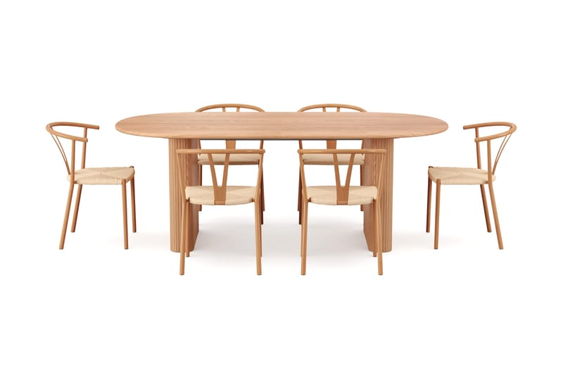 Noira spisegruppe uttrekkbar 220-320 cm eik med 6 Elysia spisestoler - Eik - Møbler - Bord - Spisegrupper