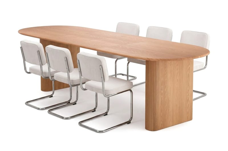 Noira Spisegruppe uttrekkbar 220-320 cm Eik med 6 Milva Spisestoler - Eik - Møbler - Bord - Spisegrupper